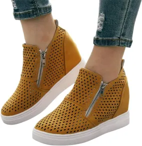 Gibobby Sneakers for Women Wide Width,Casual Slip On Lazy Shoes Breathable Hollow-Out Flat Loafers Wedge Shoes