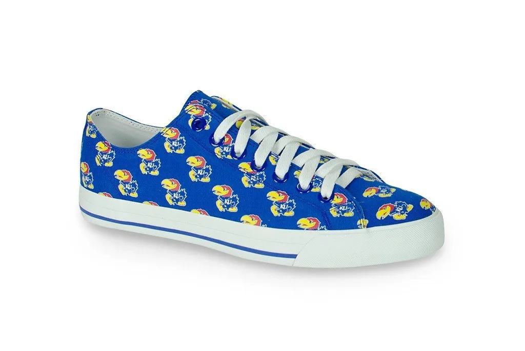 Kansas Jayhawks Row One Blue Women Multi Logo Canvas Lace Up Shoes