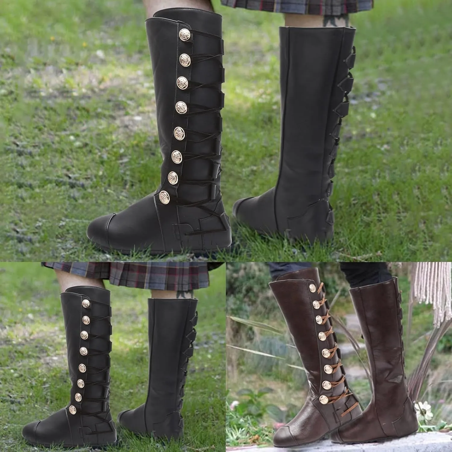 Knee High Boots Combat Boots Womens Fashion Retro Women's Shoes Breathable Chunky High Heels Comfy Side Zipper Boots
