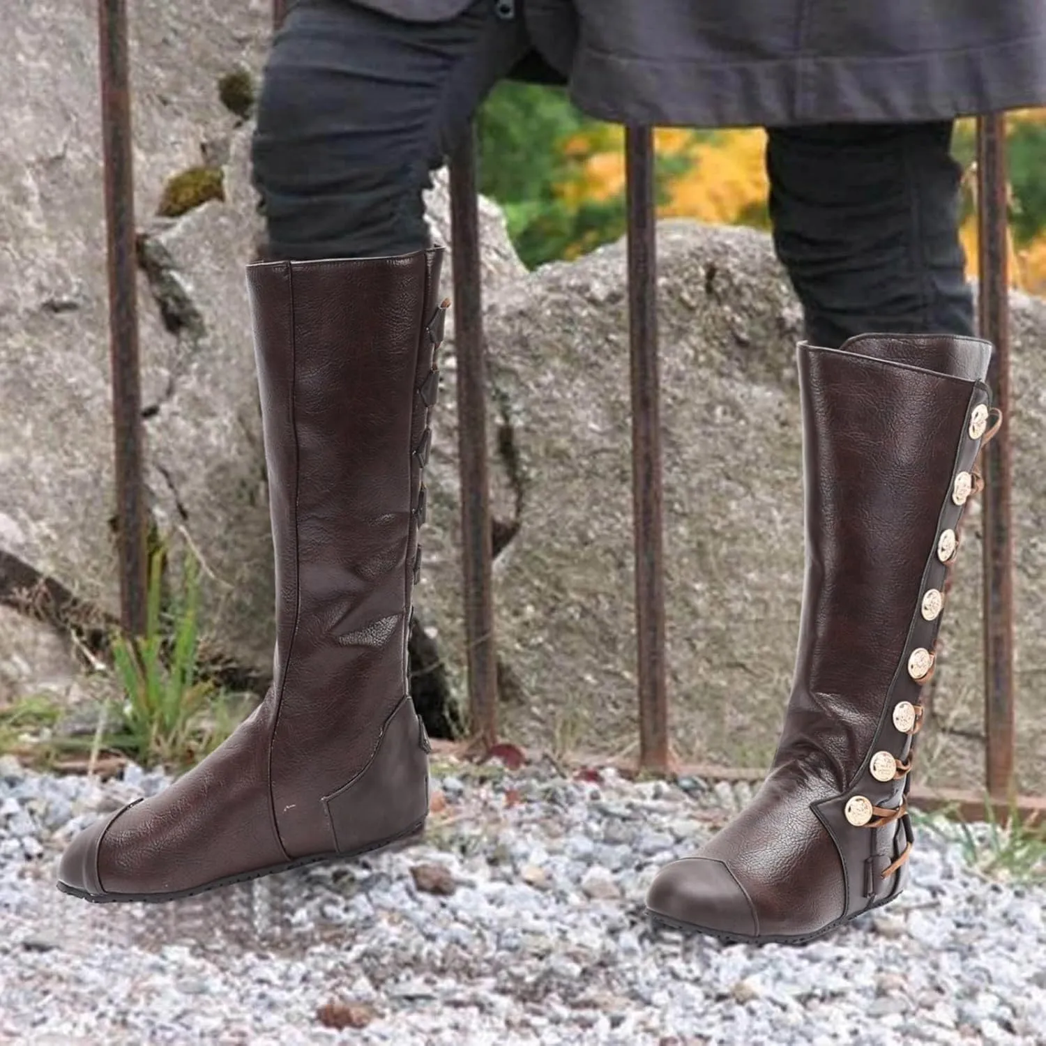 Knee High Boots Combat Boots Womens Fashion Retro Women's Shoes Breathable Chunky High Heels Comfy Side Zipper Boots