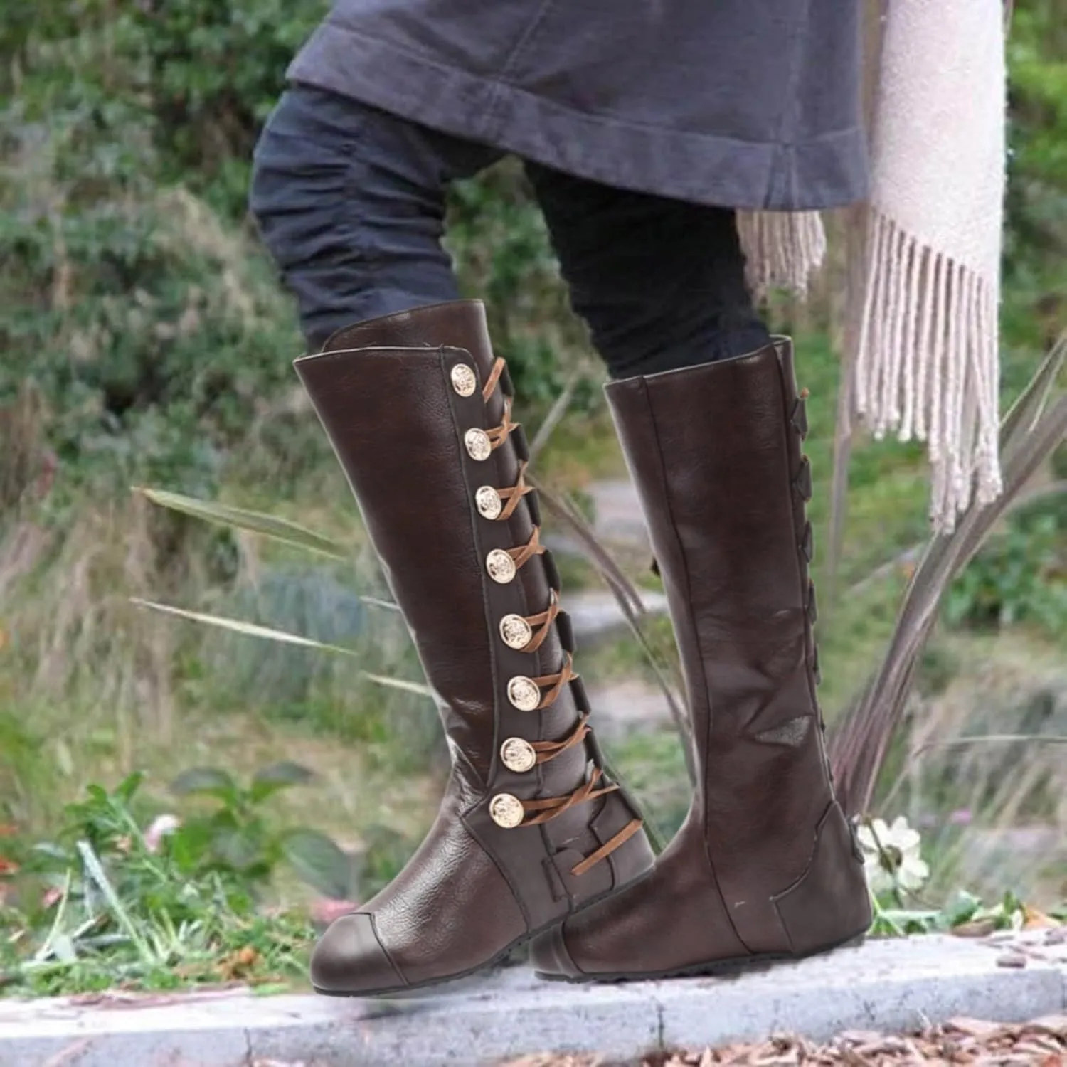 Knee High Boots Combat Boots Womens Fashion Retro Women's Shoes Breathable Chunky High Heels Comfy Side Zipper Boots