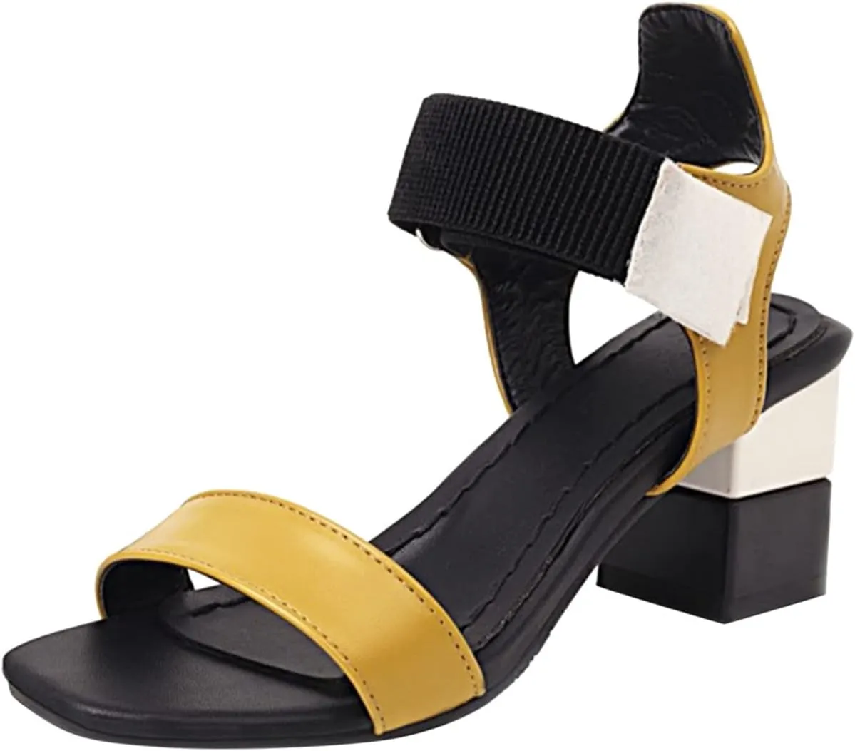 Ladies Fashion Blocking Leather Open Toe Hook Loop Thick High Heeled Sandals Thong Flip Flop Slippers for Women Summer