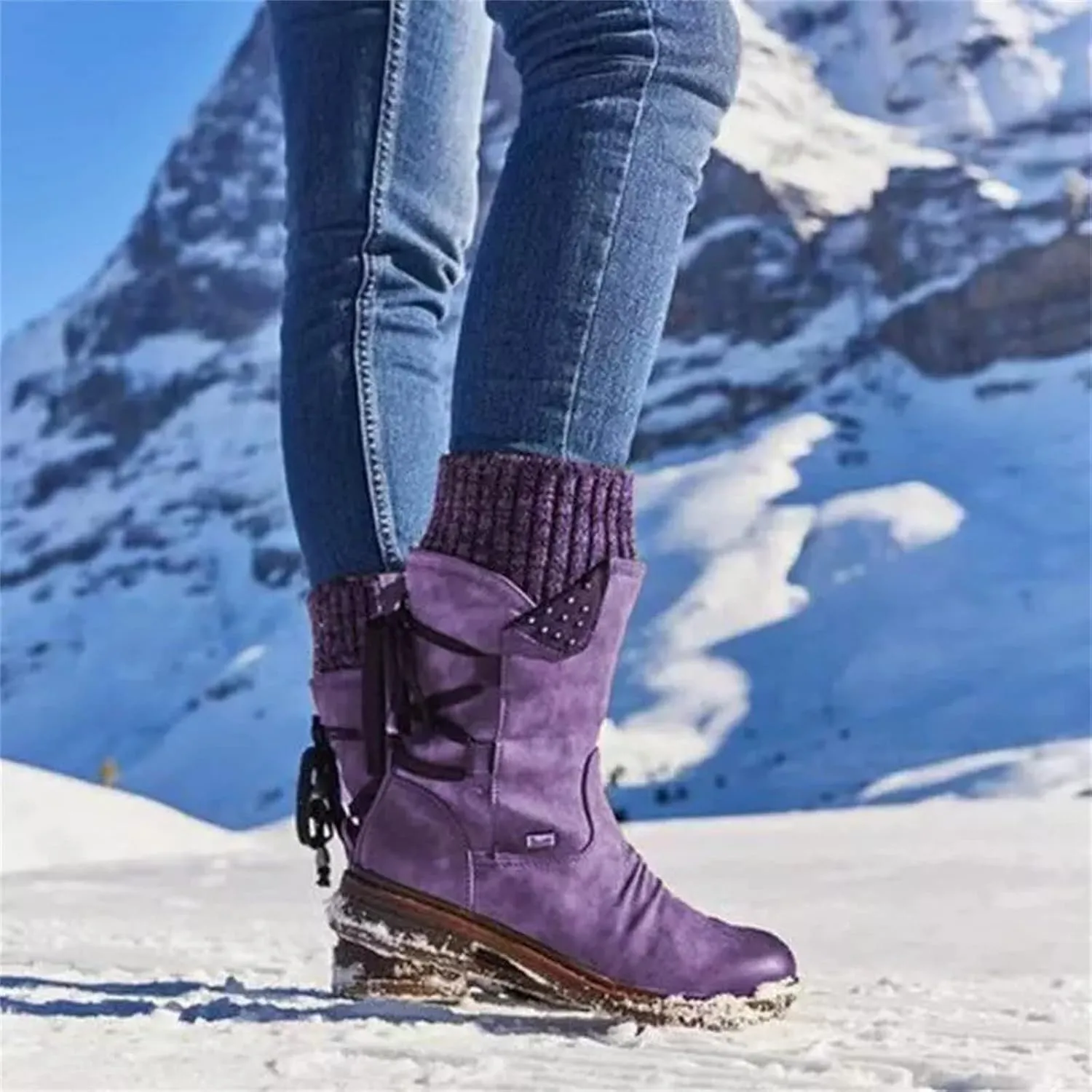 Ladmiple Boots For Women Low Heel Mid Calf Biker Boots Side Zipper Motorcycle Fashion Combat Riding Military Ankle Booties