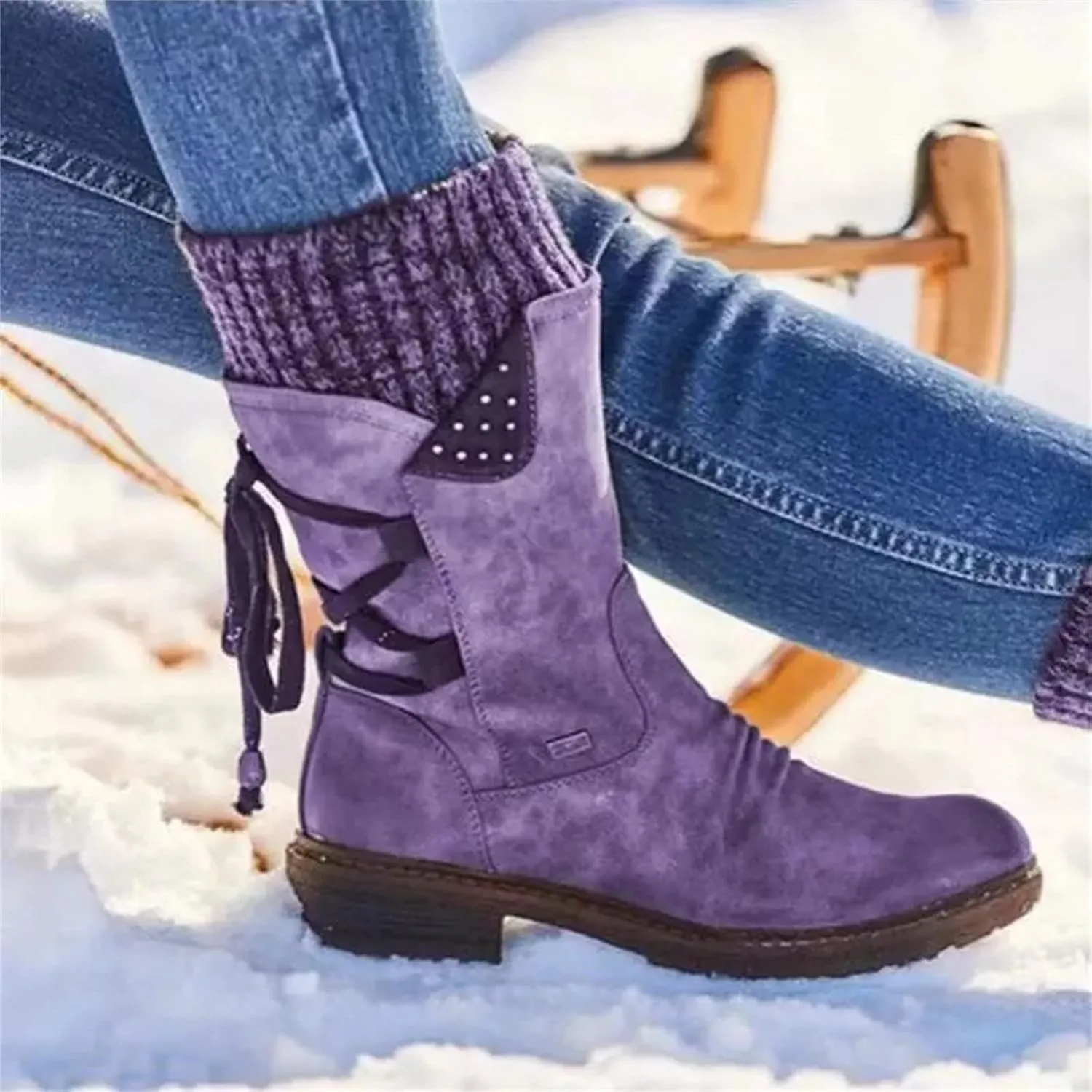 Ladmiple Boots For Women Low Heel Mid Calf Biker Boots Side Zipper Motorcycle Fashion Combat Riding Military Ankle Booties