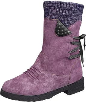 Ladmiple Boots For Women Low Heel Mid Calf Biker Boots Side Zipper Motorcycle Fashion Combat Riding Military Ankle Booties
