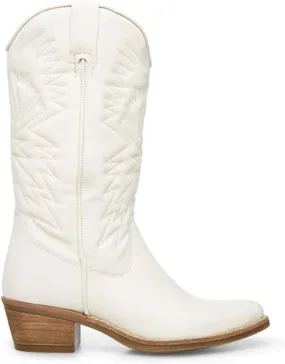 Ladmiple Cowgirl Boots Women Mid Calf Embroidered Pull On Cowboy Boots Block Chunky Heel Western Riding Wedding Boots