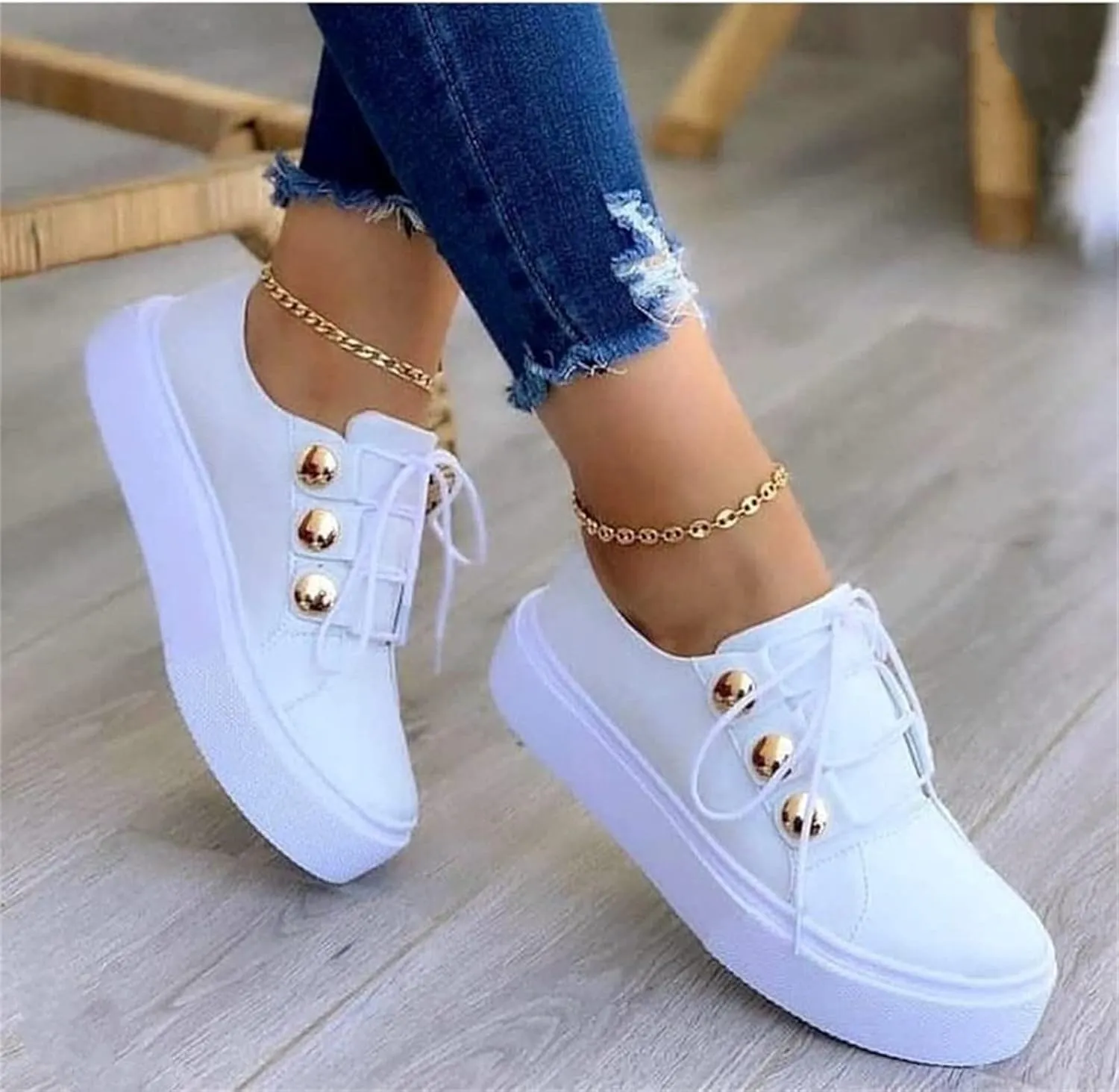 Ladmiple Sneakers For Women Slip On Wide Width Casual Lace Up Walking Shoes Dressy Summer Fashion Platform Flats Loafers
