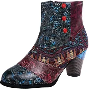 Lausiuoe Ankle Boots For Women Dressy Chunky Heel Vintage Cowgirl Boots Retro Short Wide Width Zipper Western Booties