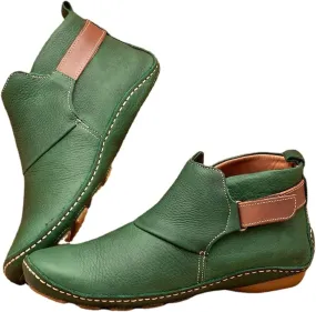 Lausiuoe Ankle Boots For Women No Heel Casual Dressy Fashion Short Boots Side Zipper Western Flat Shoes Boot Pull-On