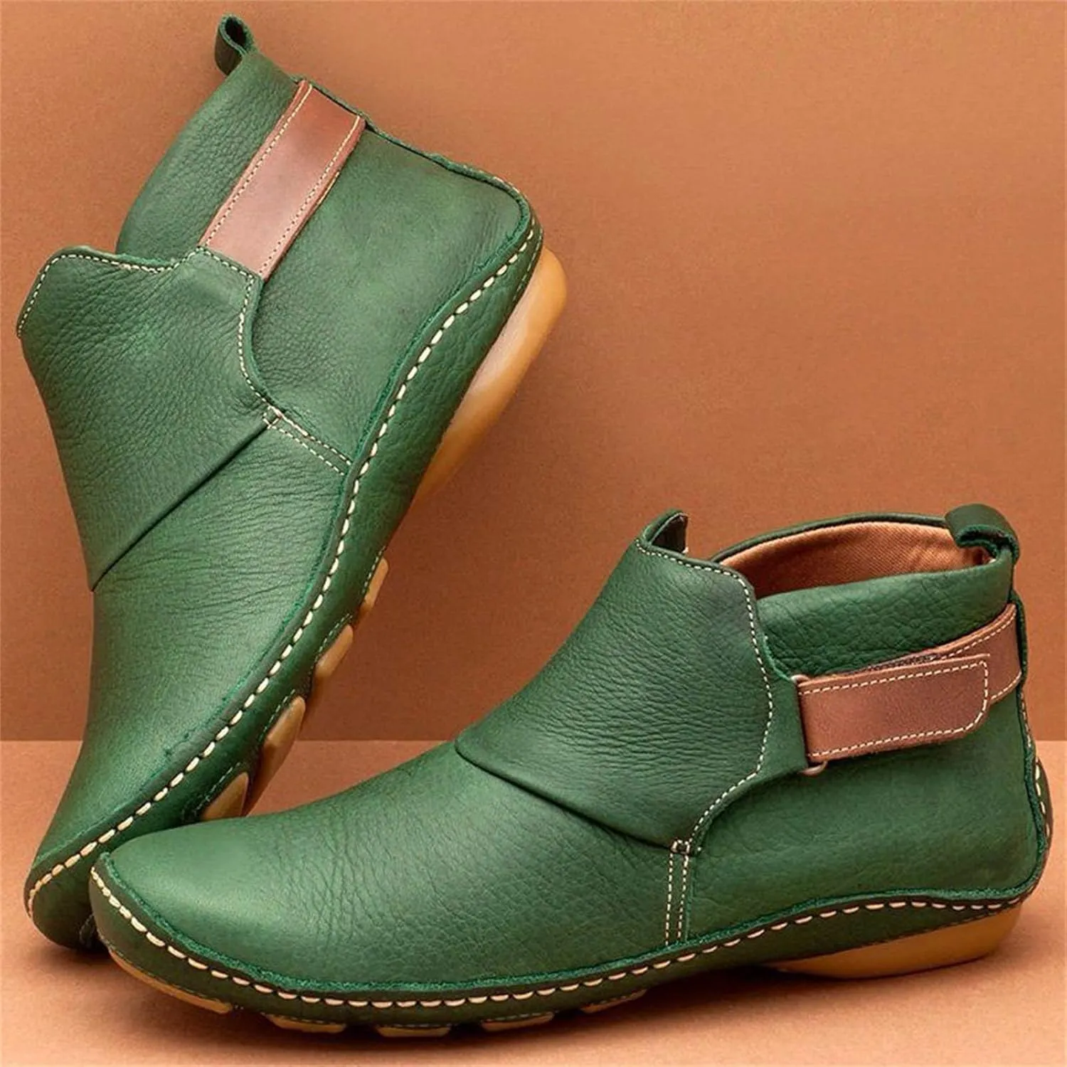 Lausiuoe Ankle Boots For Women No Heel Casual Dressy Fashion Short Boots Side Zipper Western Flat Shoes Boot Pull-On