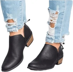 Lausiuoe Boots For Women Ankle Booties Low Heel Platform Chunky Block Casual Dressy Wide Width Slip on V Cutout Booties