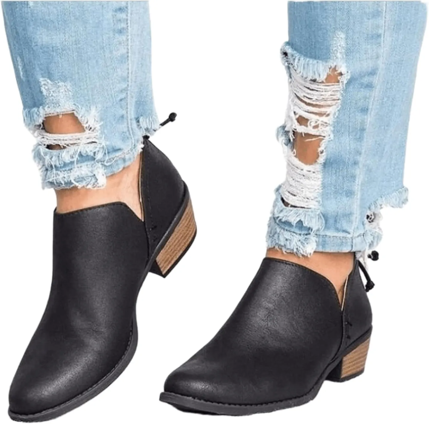 Lausiuoe Boots For Women Ankle Booties Low Heel Platform Chunky Block Casual Dressy Wide Width Slip on V Cutout Booties