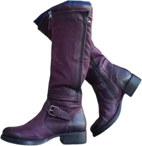 Lausiuoe Boots For Women Low Heel Mid Calf Comfortable Winter Boots Side Zip Slouchy Western Cowboy Warm Non Slip Outdoor Shoes