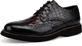 Leather Crocodile Pattern Loafers Lace Up Business Formal Dress Shoes Derby Shoes