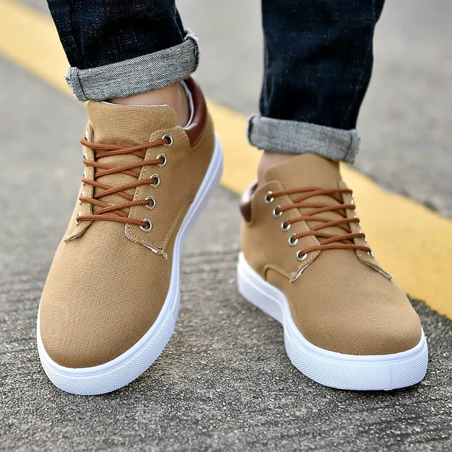 Men Low Top Canvas Walking Shoes Lace Up Fashion Casual Boats and Shoes