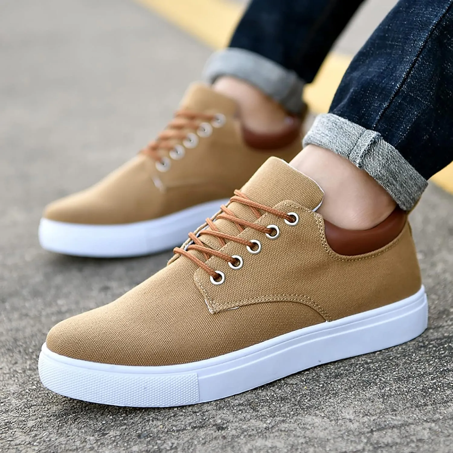 Men Low Top Canvas Walking Shoes Lace Up Fashion Casual Boats and Shoes