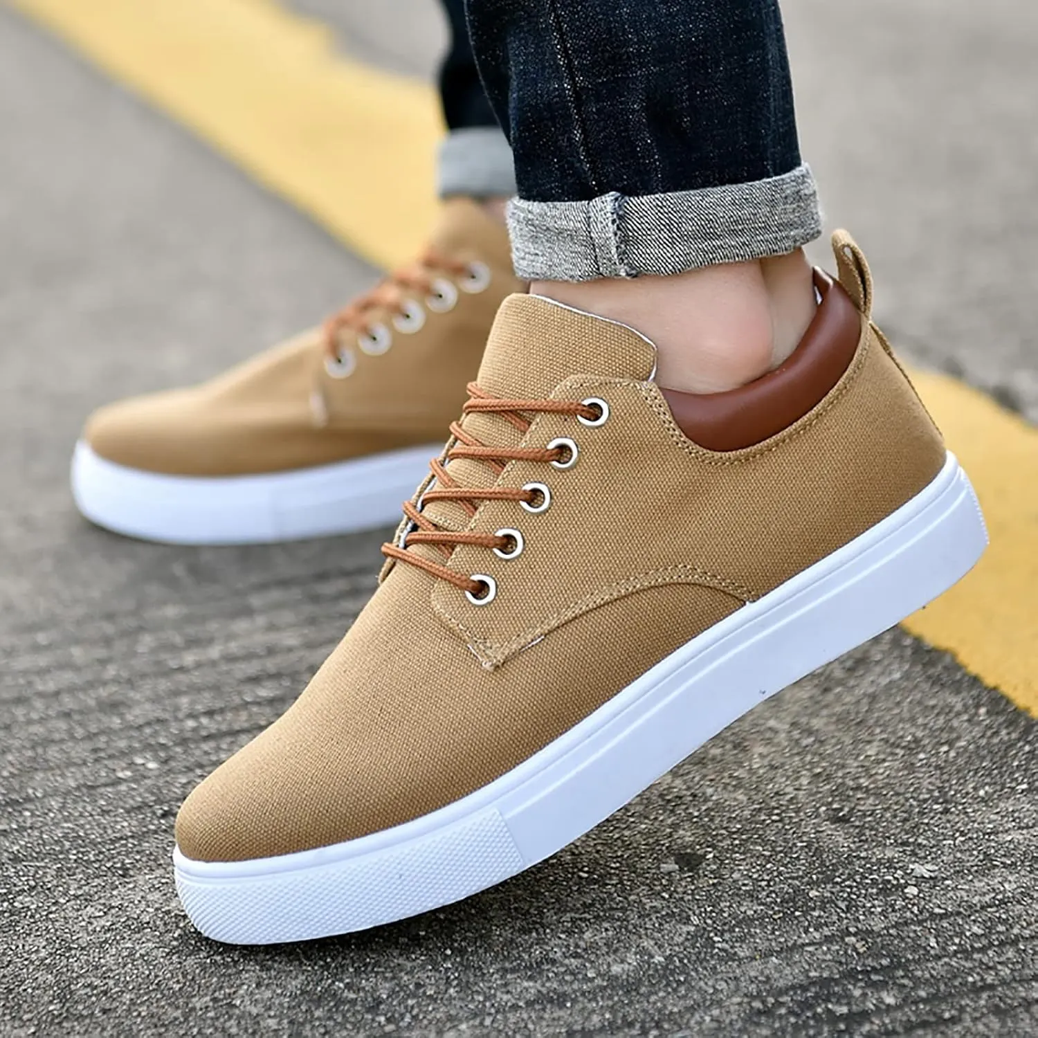 Men Low Top Canvas Walking Shoes Lace Up Fashion Casual Boats and Shoes
