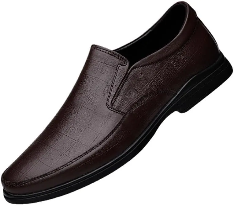Men's Classic Slip On Dress Shoes Non-Slip Waterproof Business Formal Derby Shoes Low Top Formal Oxford Shoes(Brown,7.5)