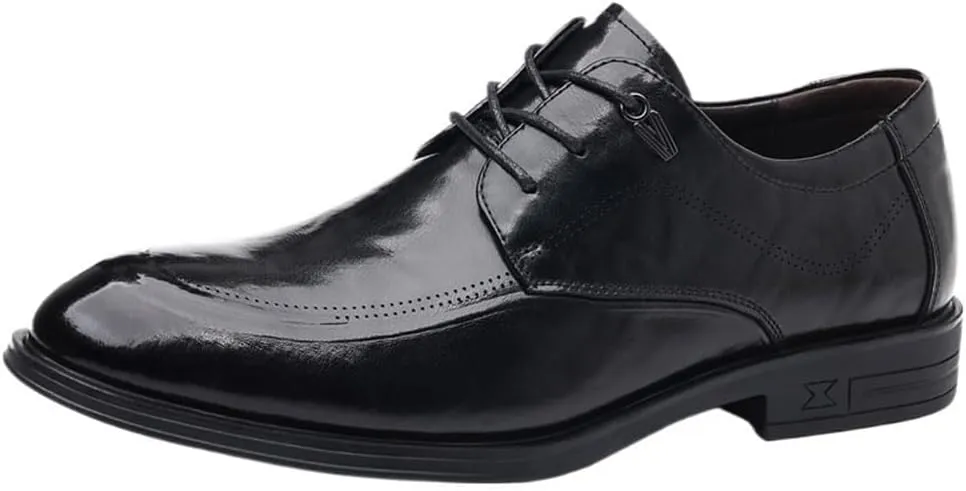 Mens Formal Leather Dress Shoes Oxford Slip On Business Wedding Round Toe Comfortable Genuine Leather Non Slip Classic