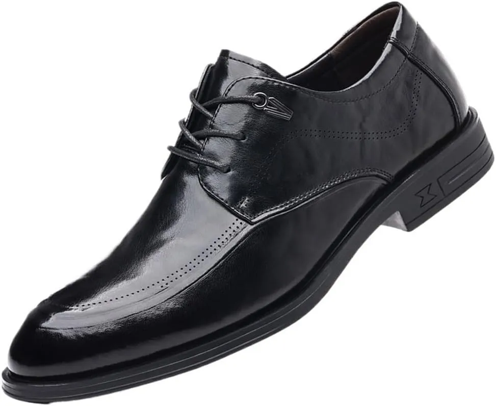 Mens Formal Leather Dress Shoes Oxford Slip On Business Wedding Round Toe Comfortable Genuine Leather Non Slip Classic