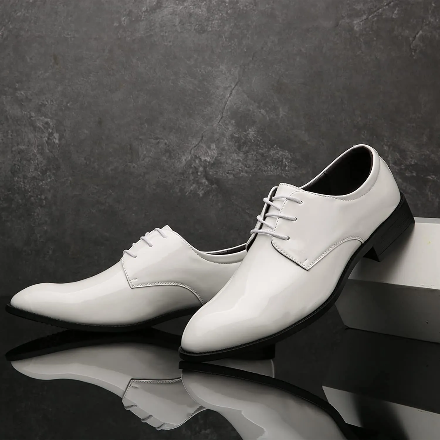 Men's Lace Up White Tuxedo Dress Shoes