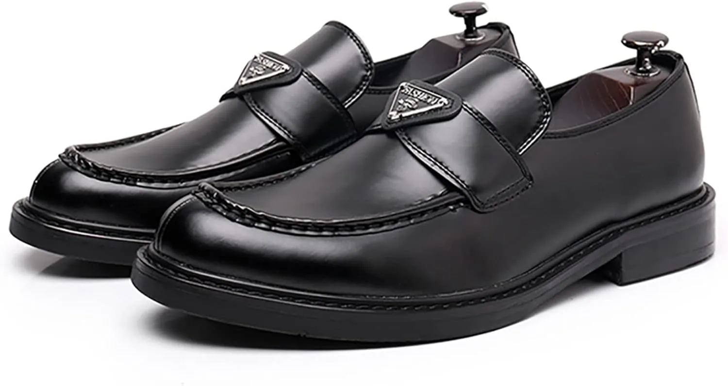 Mens Leather Loafers Casual Shoes Flat Lightweight Casual Moccasin Handmade Slip On Driving Business Shoes Leather Lined Dress Loafers Shoes,Black,7.5US/40EU