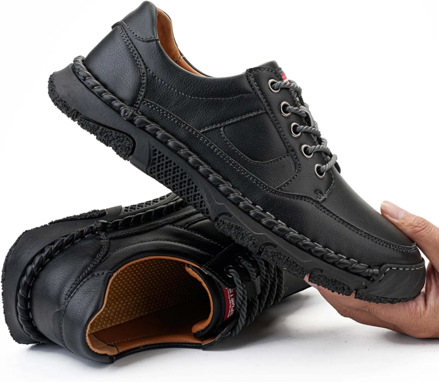 Men's Premium Leather Casual Sneakers,Casual Leather Shoes,Hand Sewn,Toe Protection,Walking Shoes,Driving Shoes,Outdoor Sneakers,Comfortable,Soft,Non-Slip