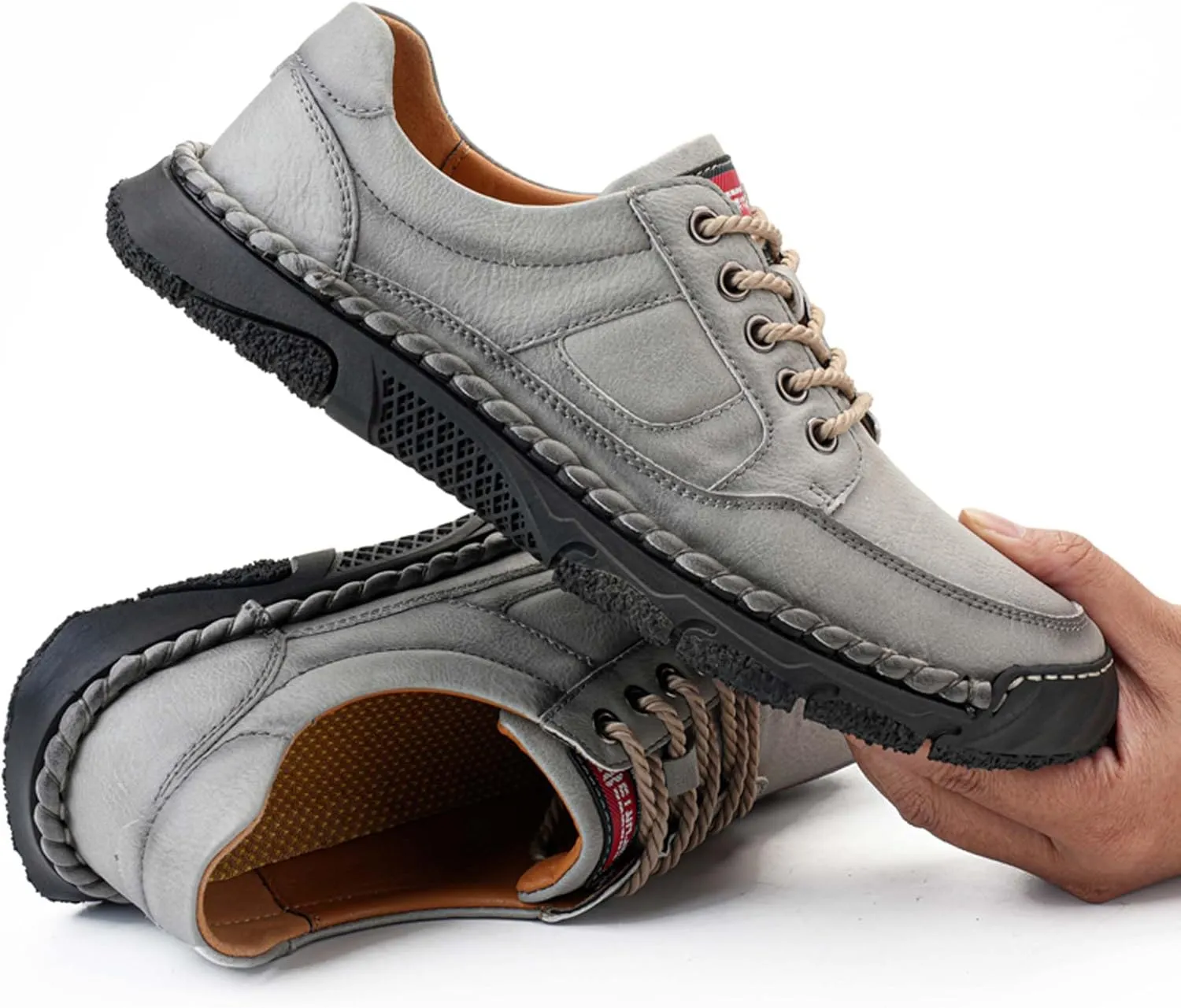 Men's Premium Leather Casual Sneakers,Casual Leather Shoes,Hand Sewn,Toe Protection,Walking Shoes,Driving Shoes,Outdoor Sneakers,Comfortable,Soft,Non-Slip