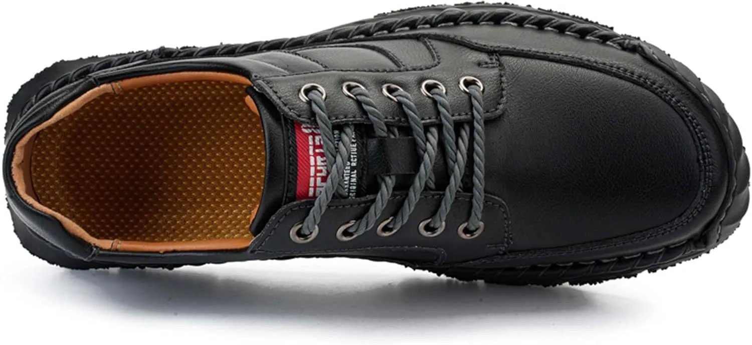 Men's Premium Leather Casual Sneakers,Casual Leather Shoes,Hand Sewn,Toe Protection,Walking Shoes,Driving Shoes,Outdoor Sneakers,Comfortable,Soft,Non-Slip