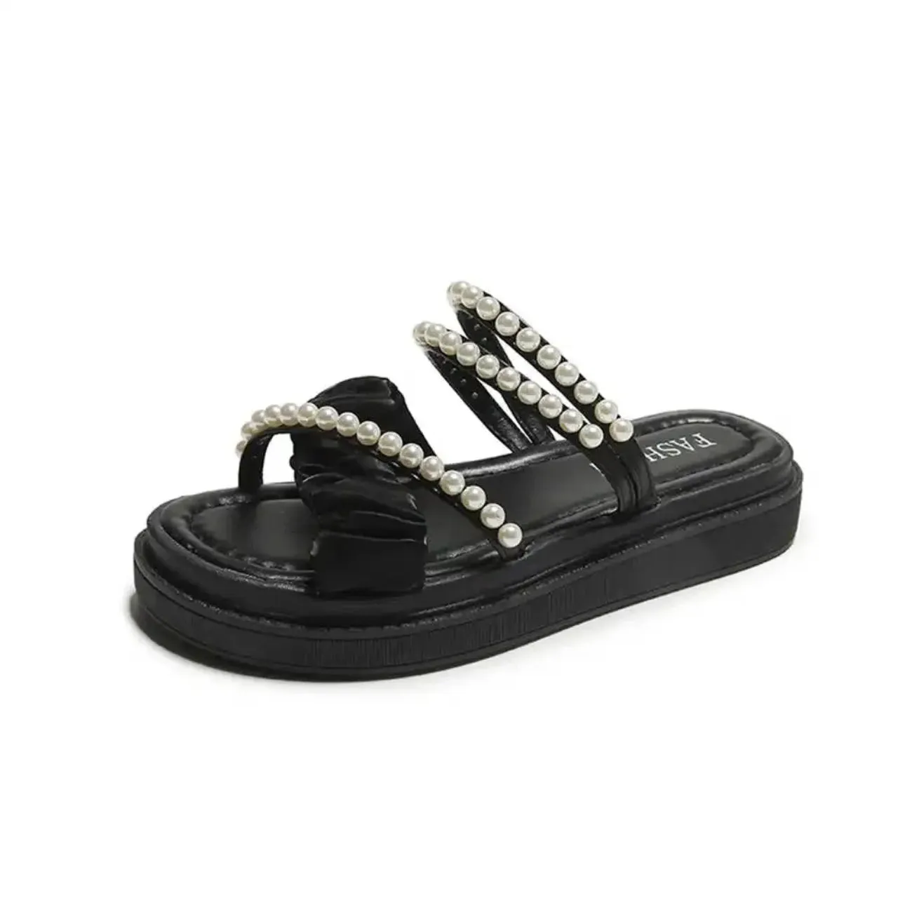 Merendy Aya Flat-Heel Open-Toe Platform Cake Slide Sandals