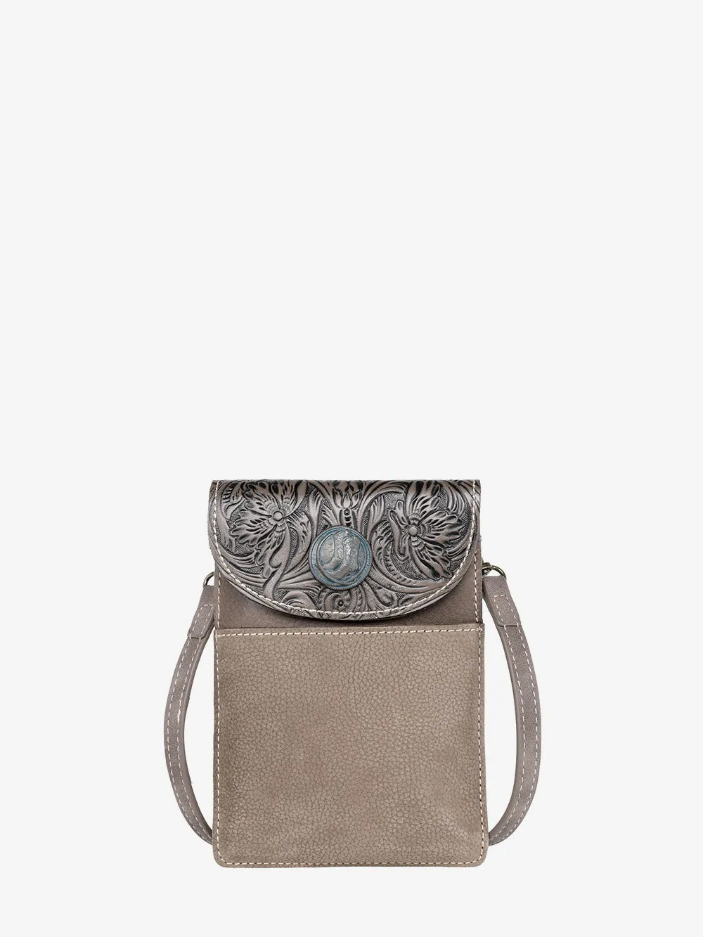 Montana West Floral Tooled Genuine Leather Belt Loop Multi-function Crossbody Phone Holster Pouch