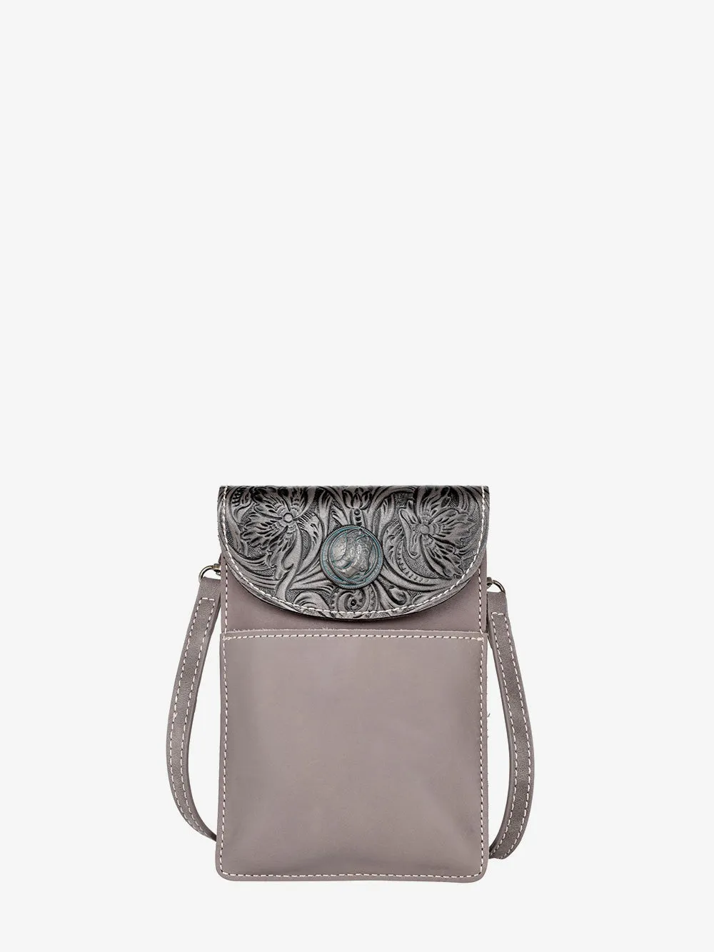 Montana West Floral Tooled Genuine Leather Belt Loop Multi-function Crossbody Phone Holster Pouch