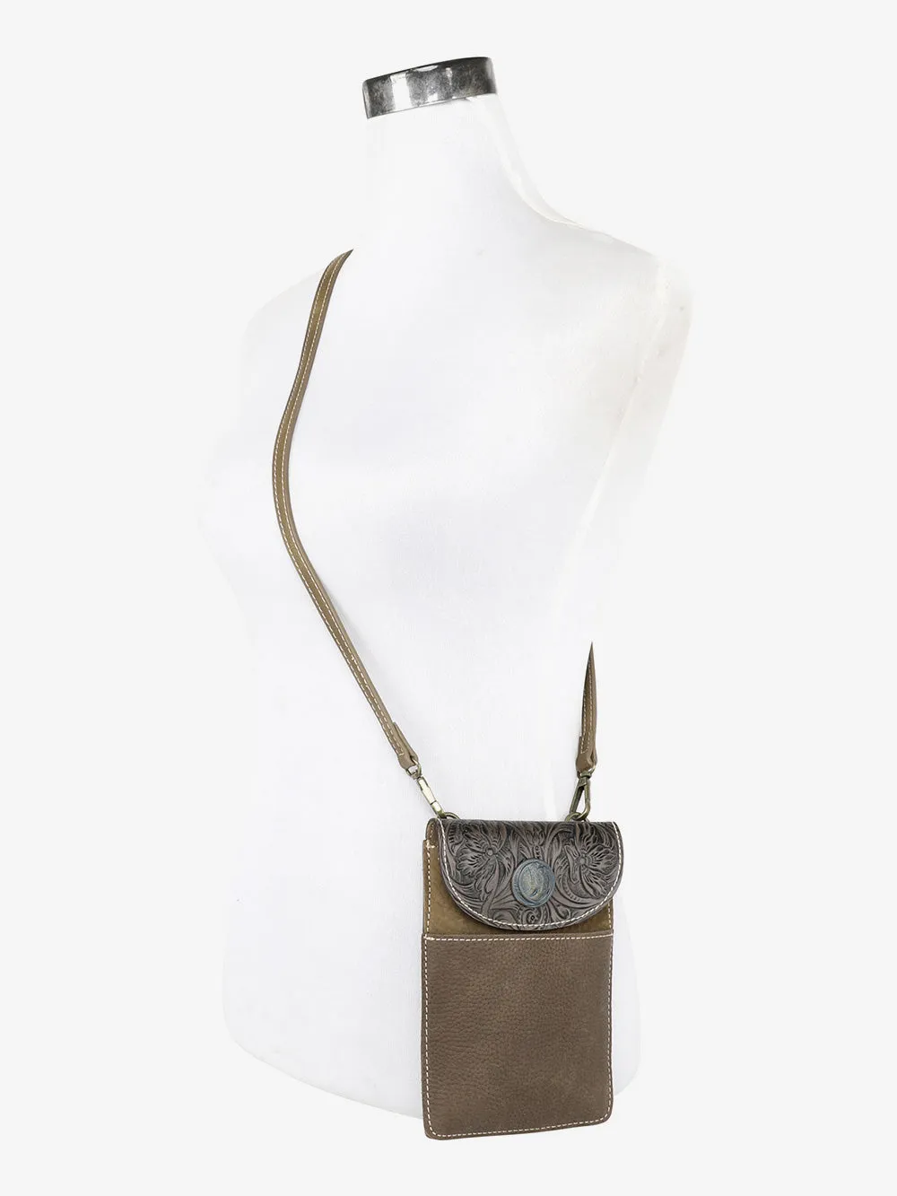Montana West Floral Tooled Genuine Leather Belt Loop Multi-function Crossbody Phone Holster Pouch