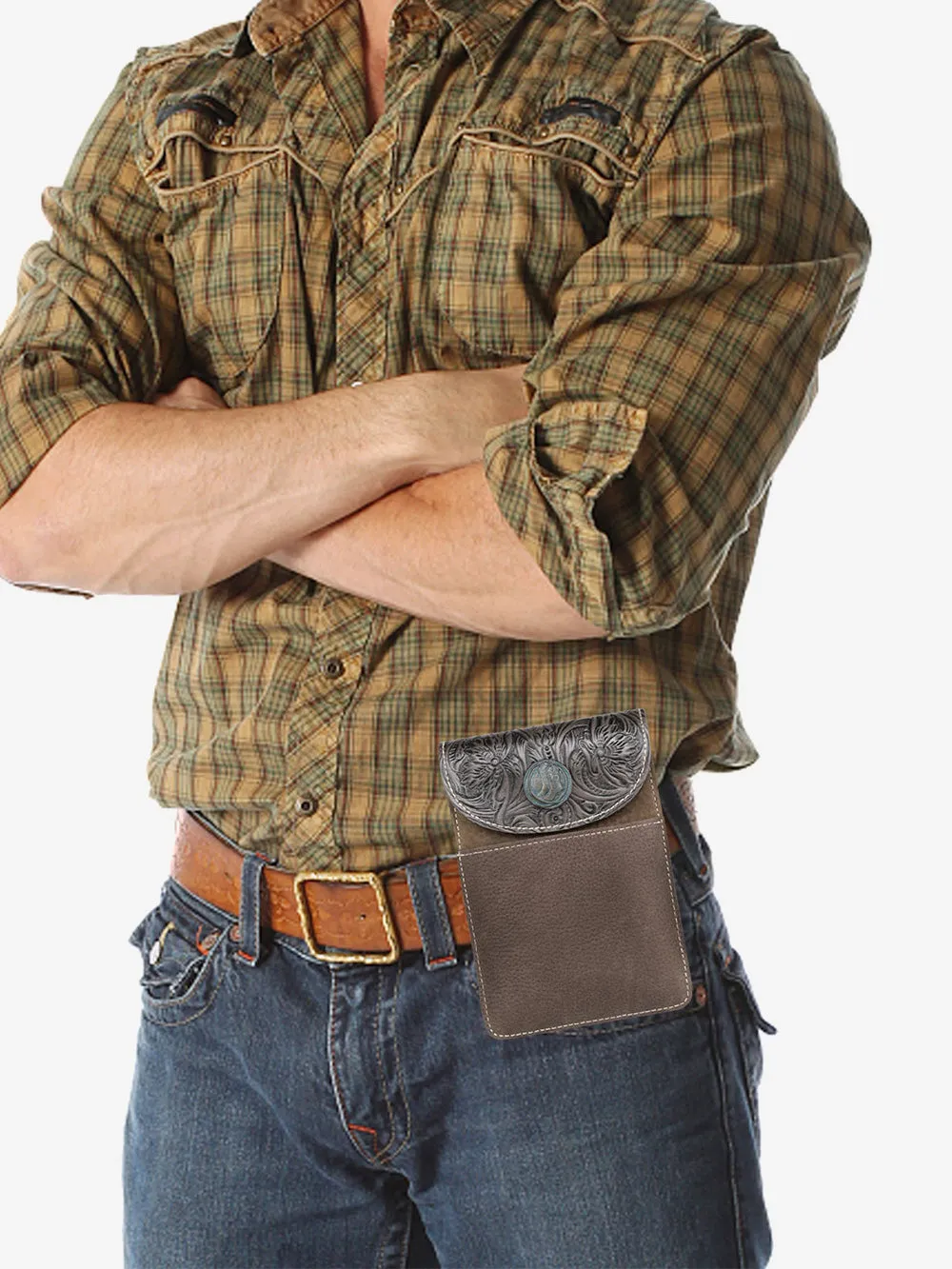 Montana West Floral Tooled Genuine Leather Belt Loop Multi-function Crossbody Phone Holster Pouch