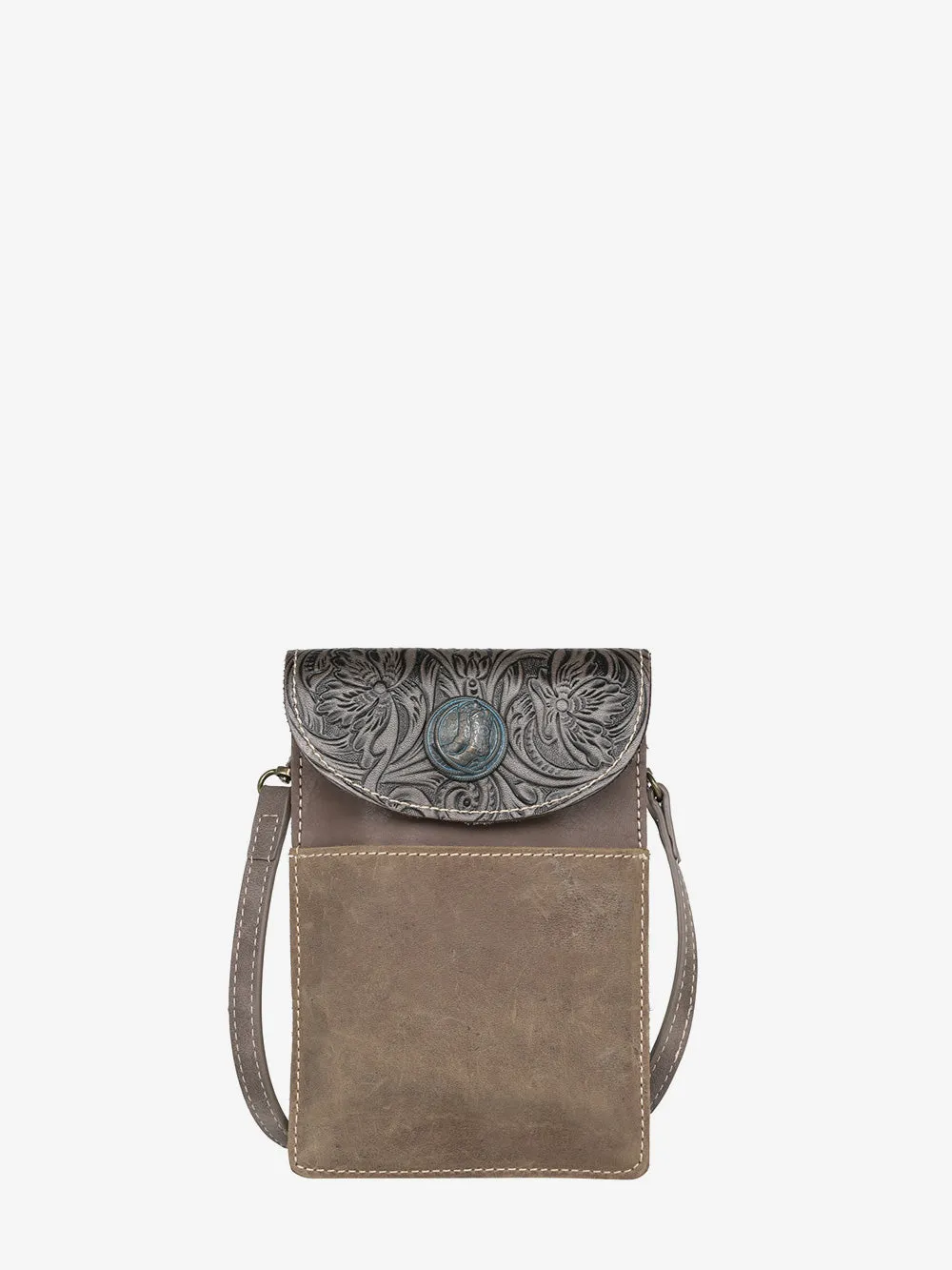 Montana West Floral Tooled Genuine Leather Belt Loop Multi-function Crossbody Phone Holster Pouch