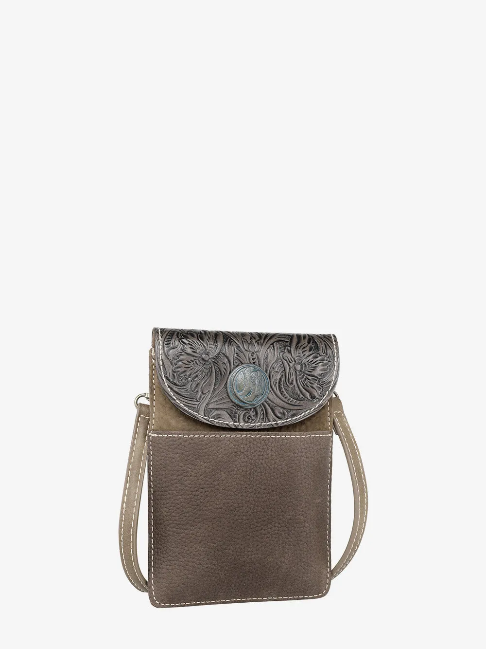 Montana West Floral Tooled Genuine Leather Belt Loop Multi-function Crossbody Phone Holster Pouch