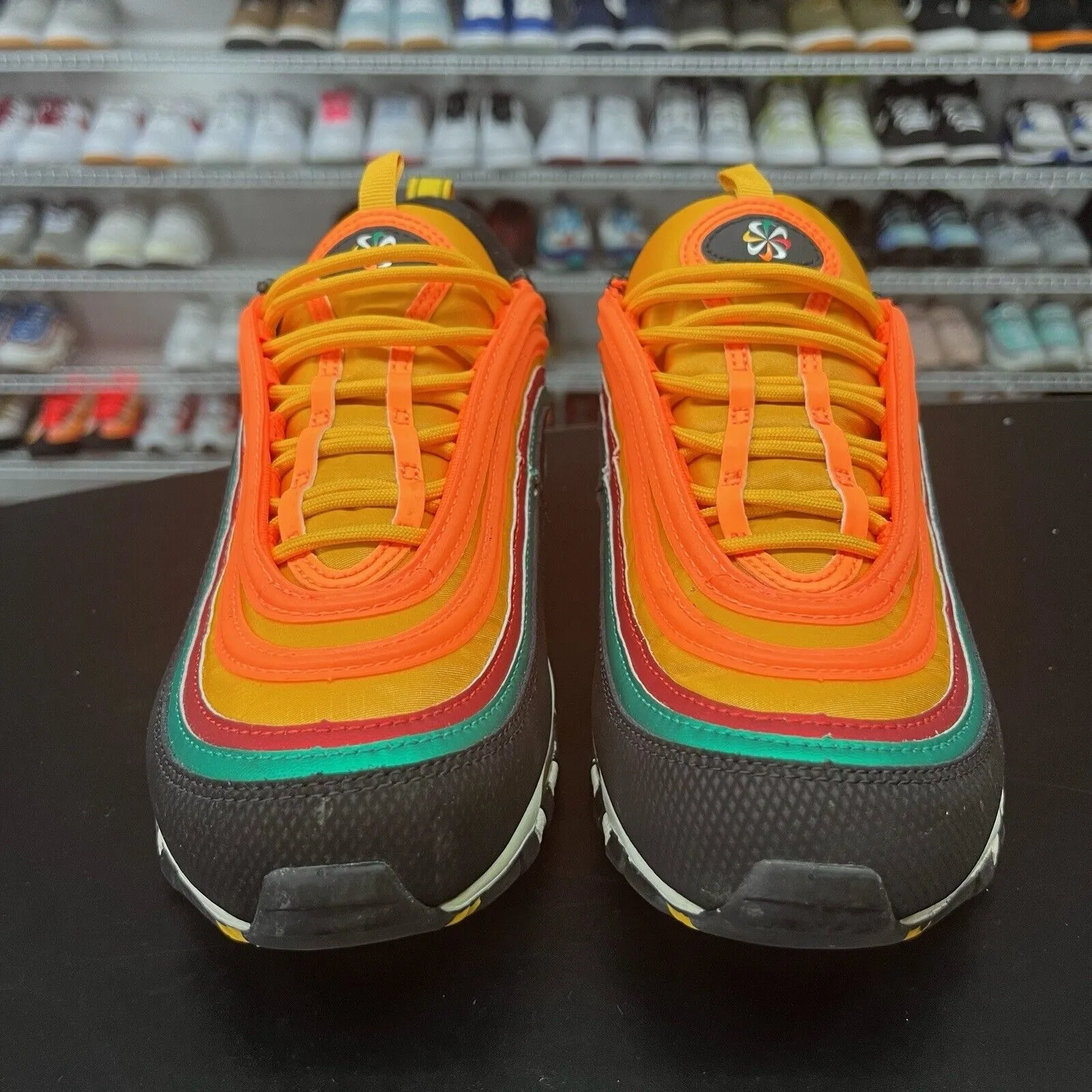Nike Air Max 97 Sunburst Orange Pinwheel Logo 2019 CK9399-001 Men's Size 8