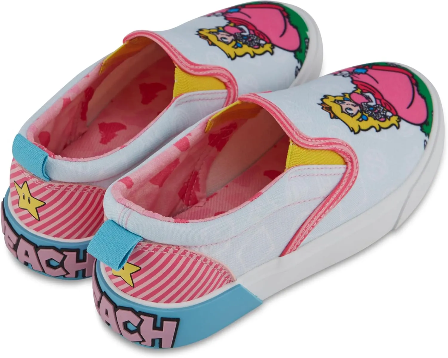 Nintendo Girls Peach Slip On Sneakers - Super Mario Shoes - Mario, Luigi, Kirby and Donkey Kong Slip On Shoes
