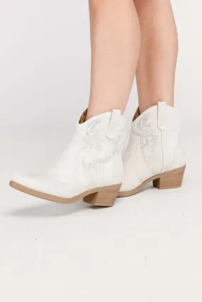 Ronan Rhinestone Western Ankle Boots Black / Bone White