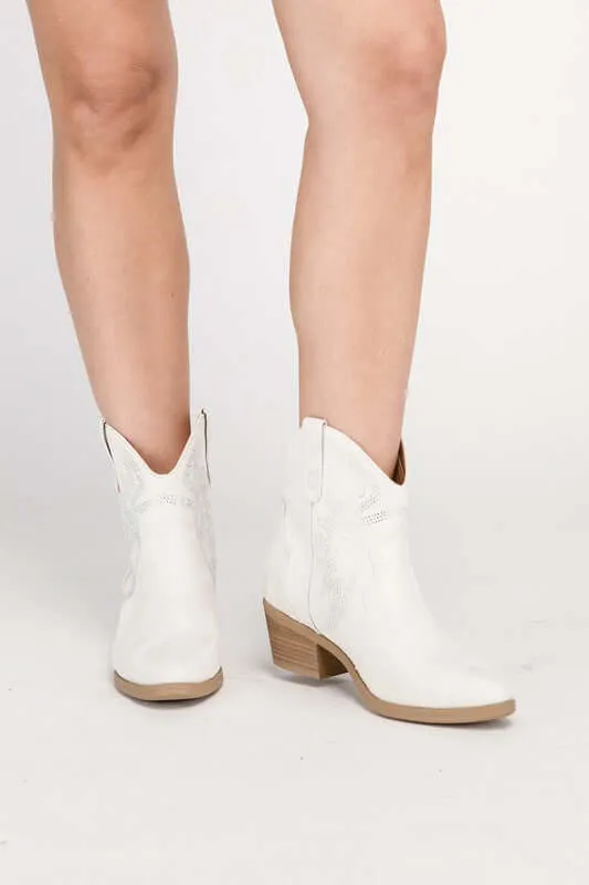 Ronan Rhinestone Western Ankle Boots Black / Bone White