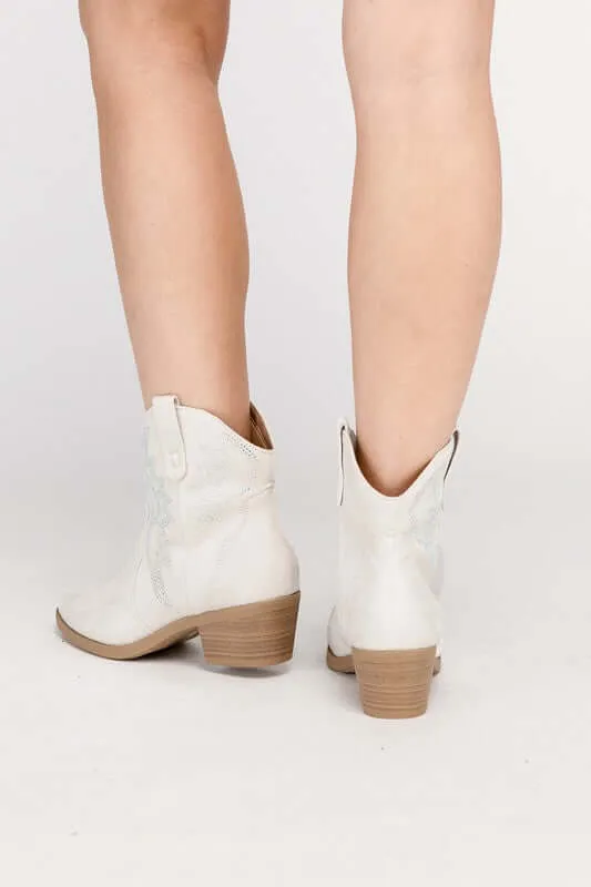 Ronan Rhinestone Western Ankle Boots Black / Bone White
