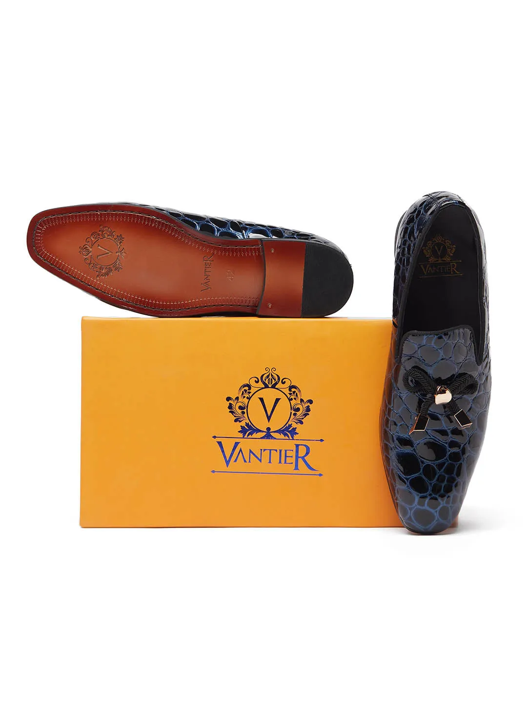Sure, heres an optimized product title with modifiers:

Mens Stylish Scorpion Blue Leather Loafers - Comfortable Slip-On Dress Shoes