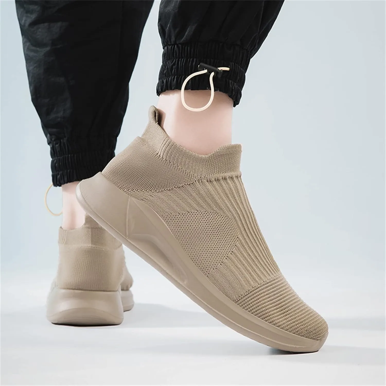 Slip On Sock Shoes for Men Fashion Fly Woven Mesh Sports Shoes Lightweight Soft Flat Bottom Hiking Sneakers