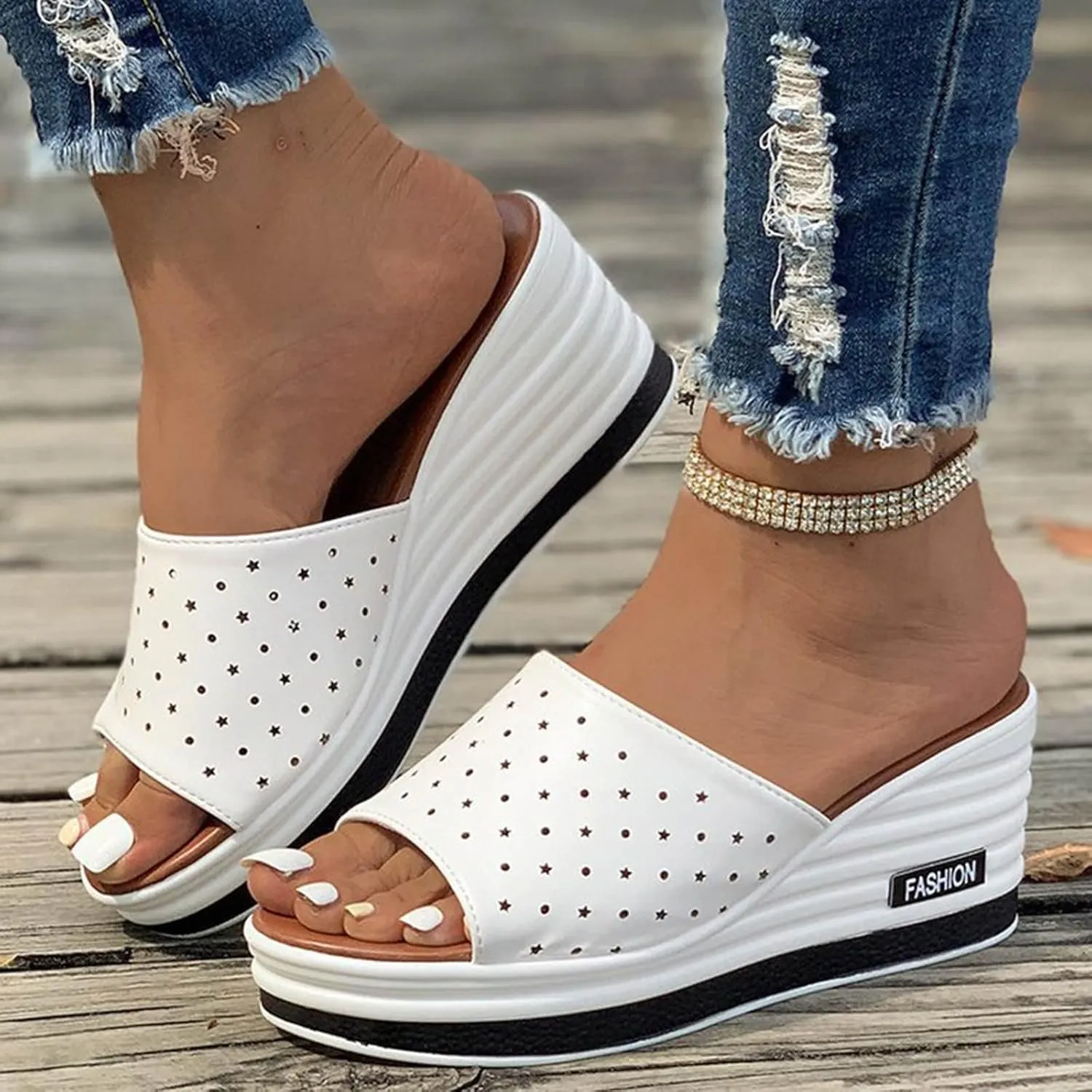 Summer Fish Mouth Wedge Heel Fashion Casual Foreign Trade Large Size Women's One Line Wedge for Women Sandals Closed Toe