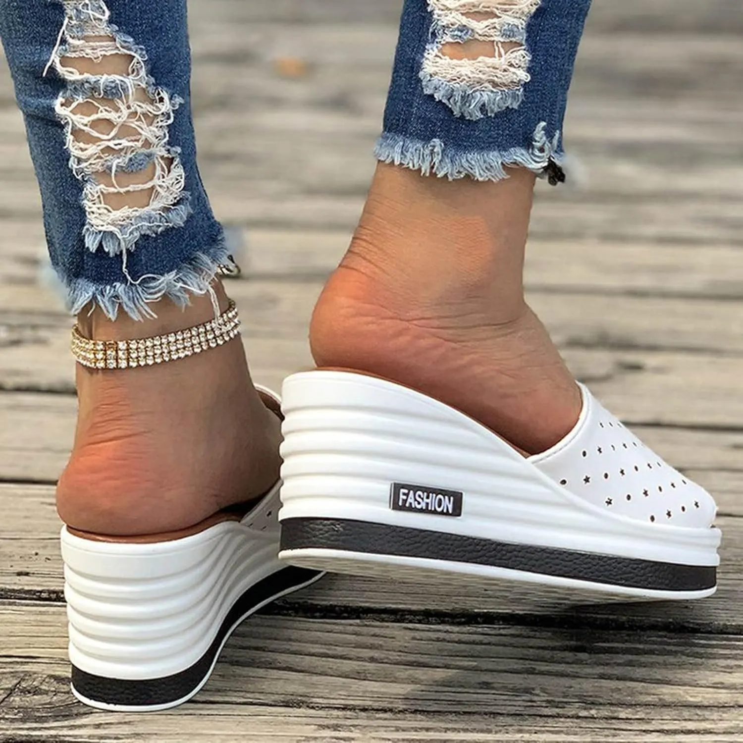 Summer Fish Mouth Wedge Heel Fashion Casual Foreign Trade Large Size Women's One Line Wedge for Women Sandals Closed Toe
