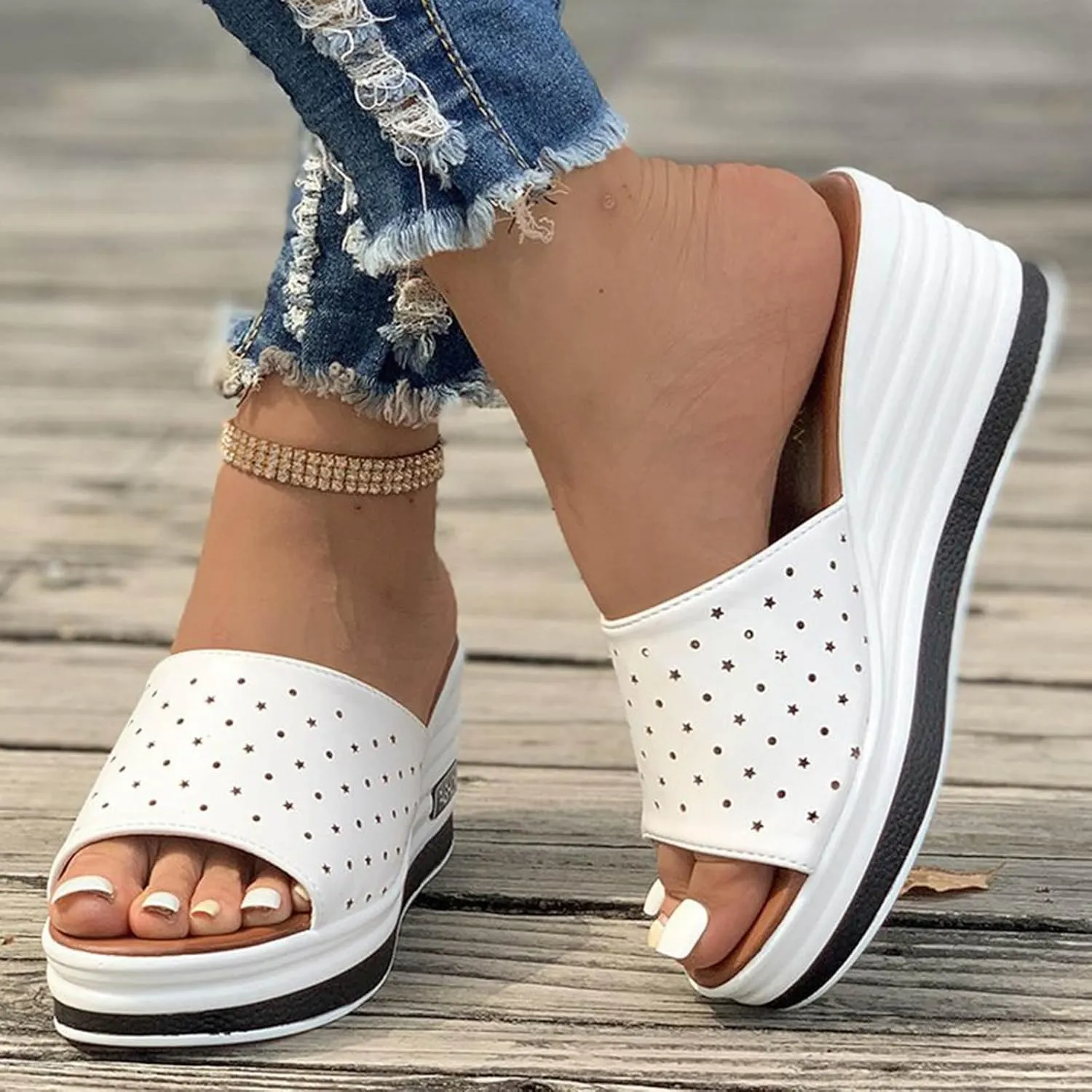 Summer Fish Mouth Wedge Heel Fashion Casual Foreign Trade Large Size Women's One Line Wedge for Women Sandals Closed Toe