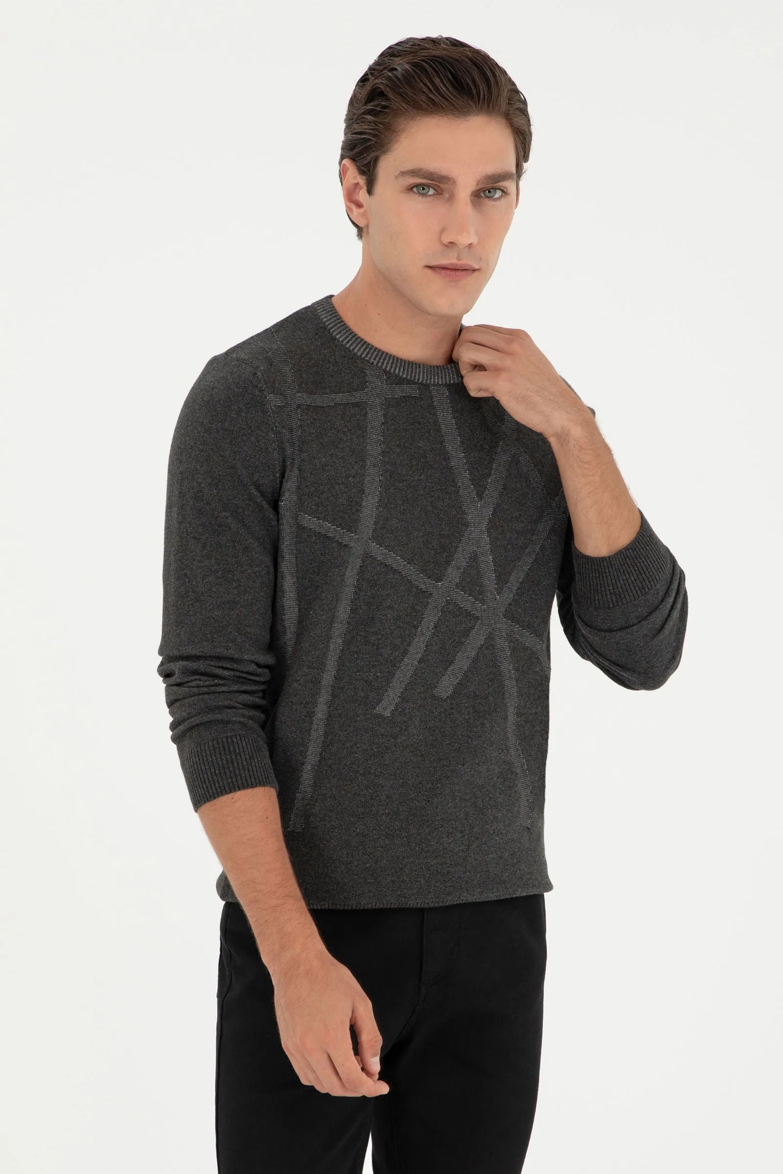 USPA Men Jumper R/Neck Anthracite VR06 Anthracite USPJR354 US POLO ASSN.
