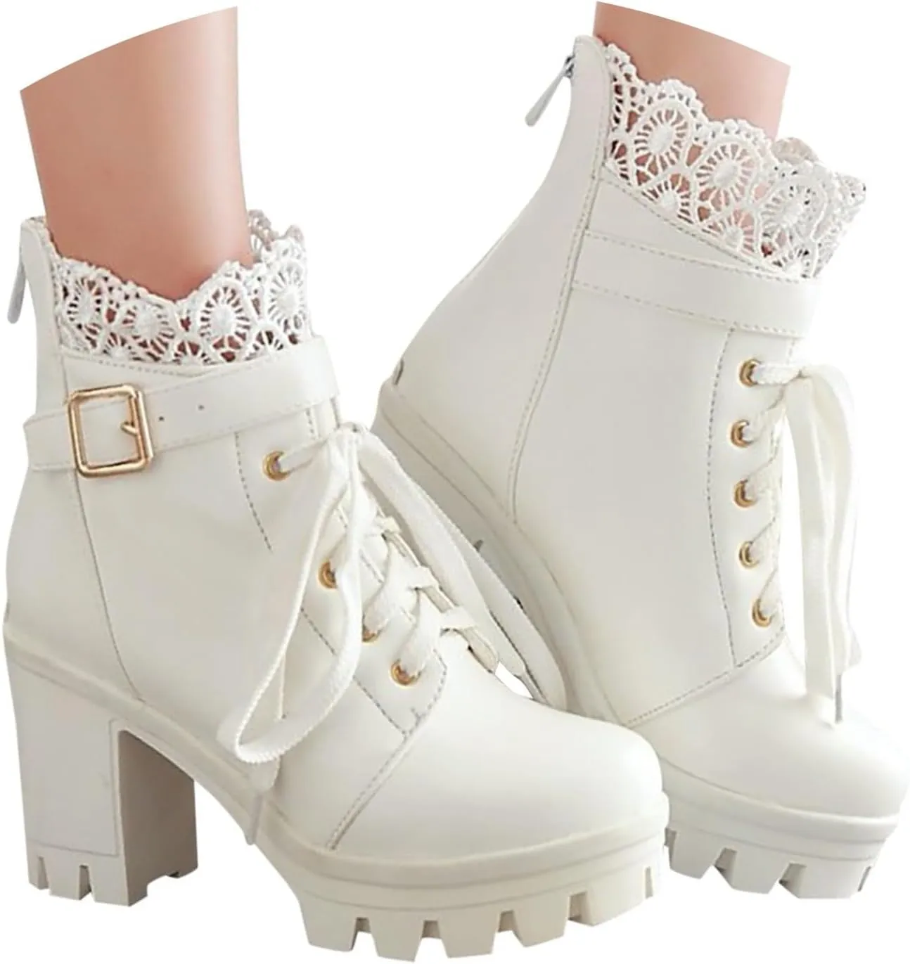 Victorian Boots for Women Platform Boots Chunky High Heels Ankle Boots Lace Buckle Gothic Cosplay Booties Zipper Punk Shoes