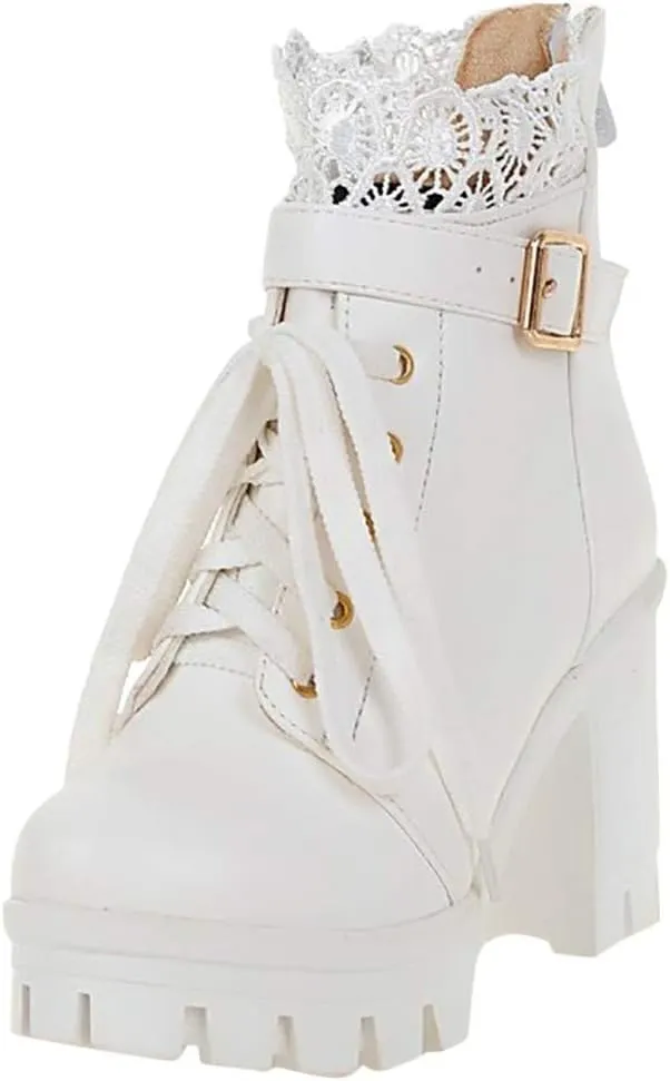 Victorian Boots for Women Platform Boots Chunky High Heels Ankle Boots Lace Buckle Gothic Cosplay Booties Zipper Punk Shoes