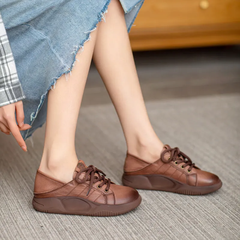 Women Leather Handmade Flat Casual Shoes
